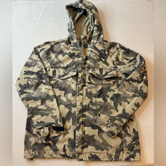 Zara Men Multicolor Camouflage Long Sleeve Pockets Full Zip Hooded Jacket Sz S - Picture 1 of 16
